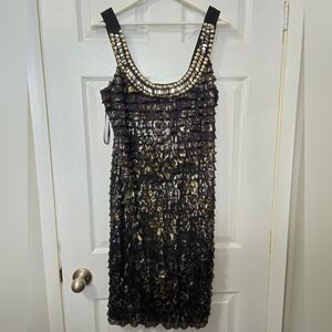 Frank Lyman Design Black and Gold Textured Mini Dress